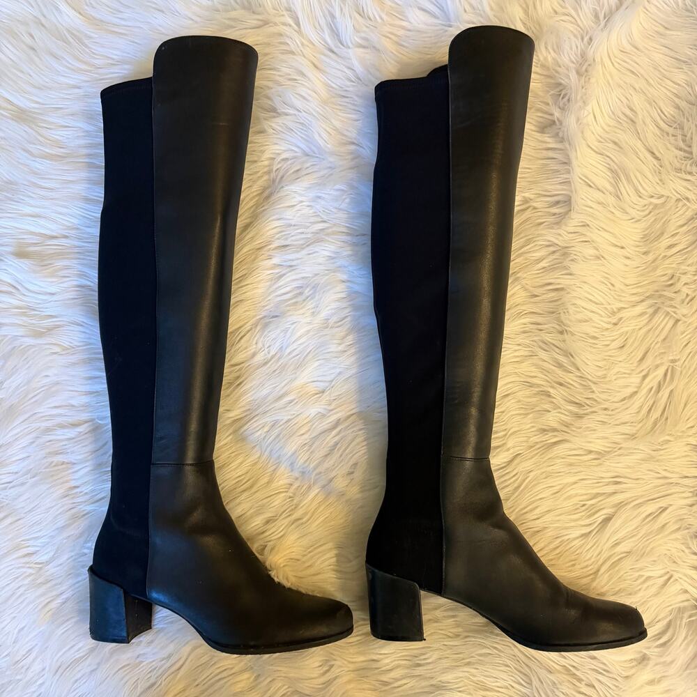 Stuart Weitzman City Block Over The Knee Boots Leather Stretch Heeled Black - Picture 3 of 13